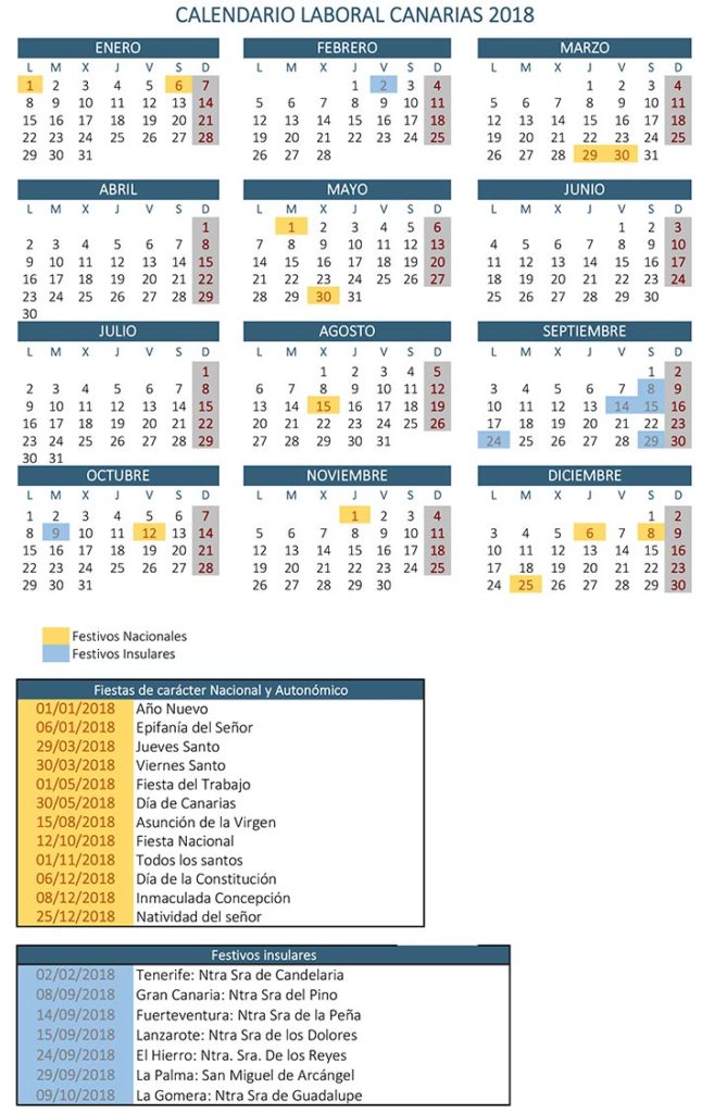 Calendario laboral 2018 Canarias